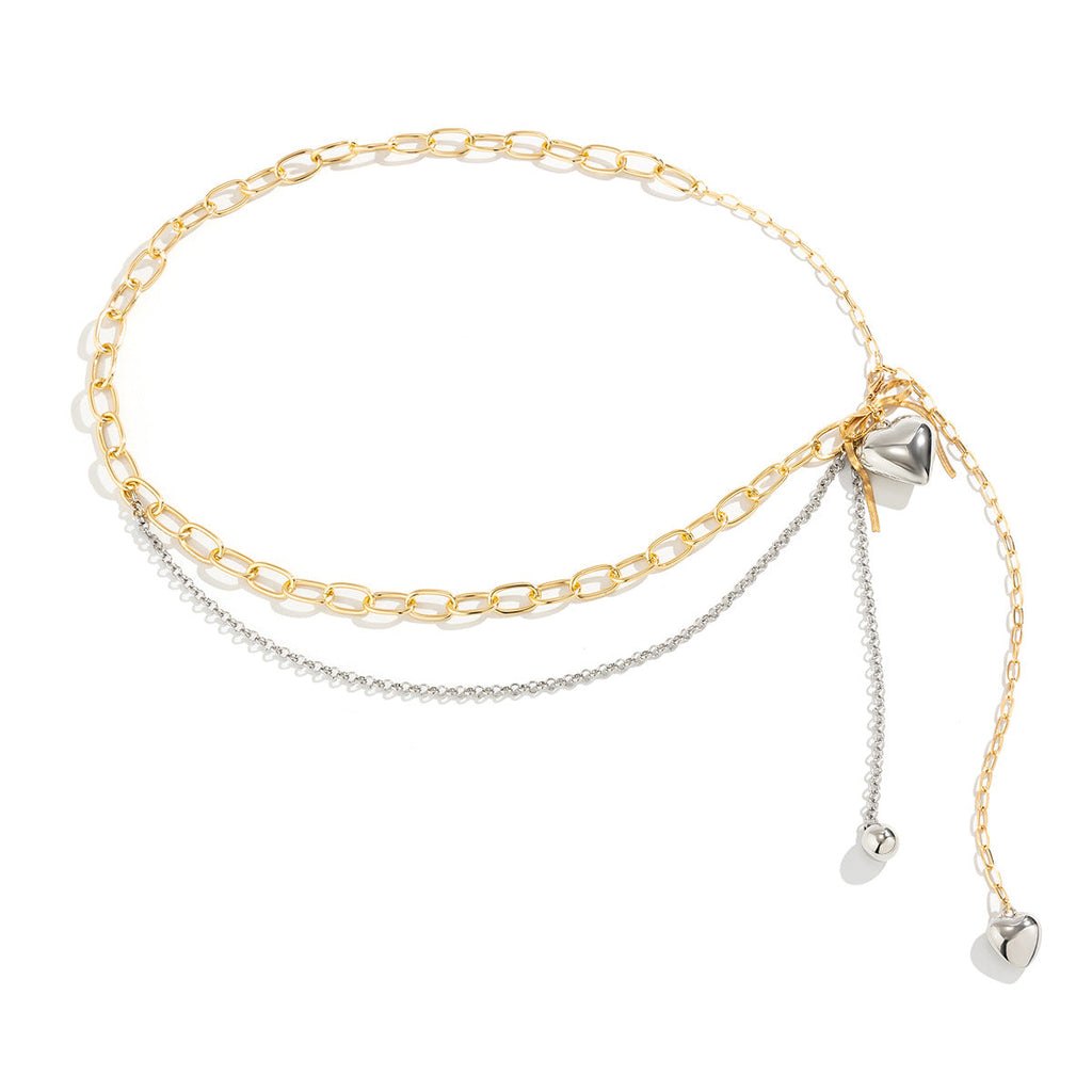 Ins style double-layer pearl retro love bow tassel Waist chain