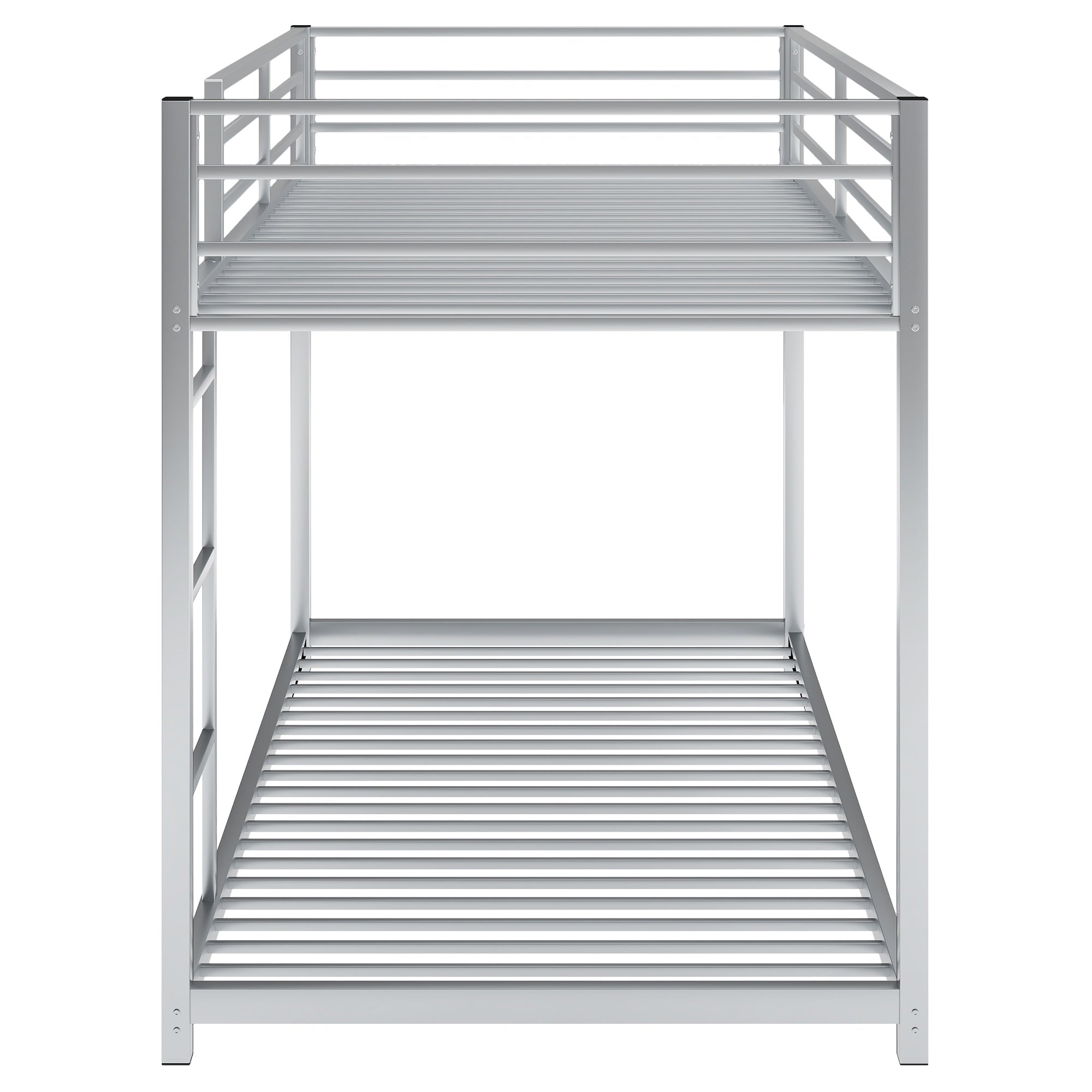 Twin over Twin Metal Bunk Bed, Low Bunk Bed with Ladder Silver