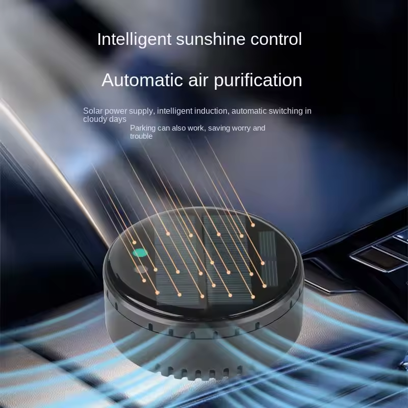 Air purifier for both home and car use solar powered negative ion formaldehyde and odor removal disinfection and purification device