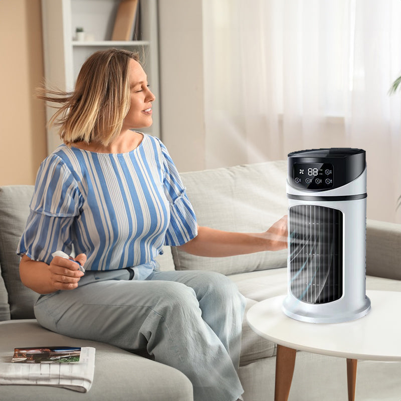 Six - speed timed silent AC cooling fan, new mini portable AC, USB air cooler, bladeless electric fan.