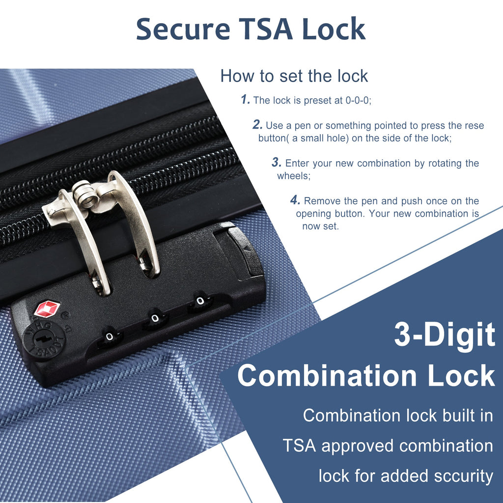 Hardshell Luggage Spinner Suitcase with TSA Lock Lightweight 20'' (Single Luggage) Blue + ABS + 20 Inch Carry On