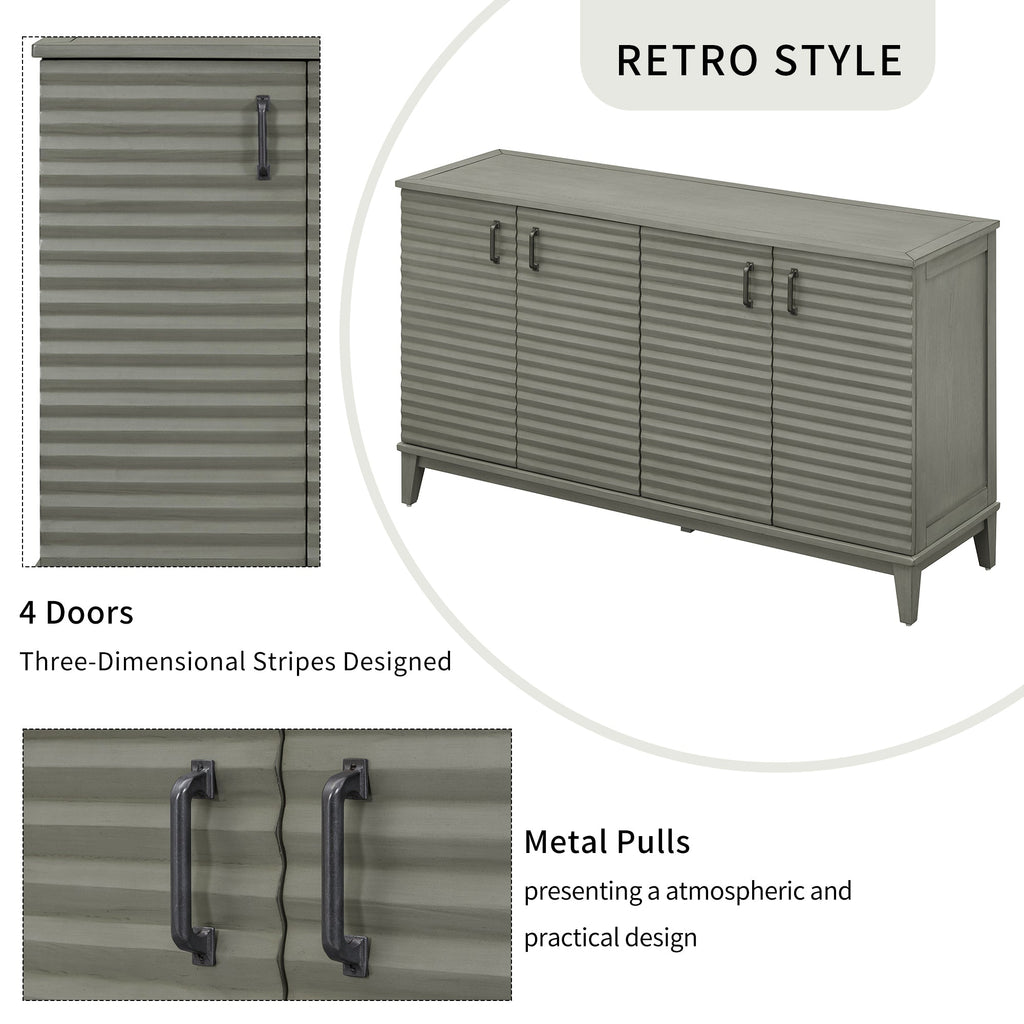 TREXM side panel with 4-door large storage buffet, adjustable shelves and metal handles (antique gray)
