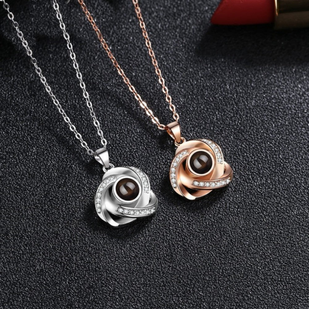 100 languages, I love you. Projection necklace, simple and fashionable, spiral pendant, collarbone chain