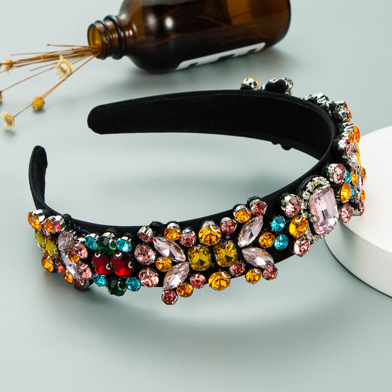 Summer New Fashion Headband Ladies Baroque Retro Headband Set With Colorful Rhinestones Full Diamond Hair Accessories