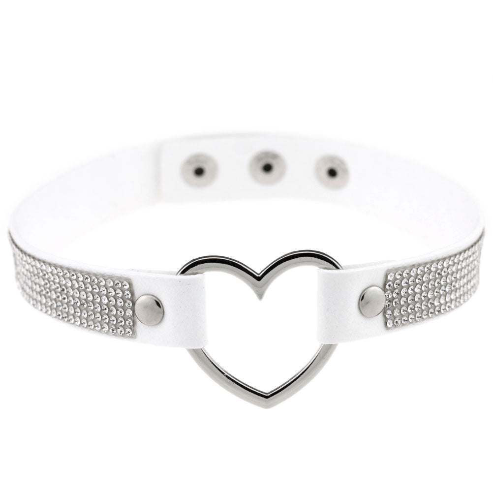 Japan's Harajuku Soft Girl Black Rhinestone Peach Heart Love-Shaped Collar Women's Neck Strap Collarbone Necklace Short