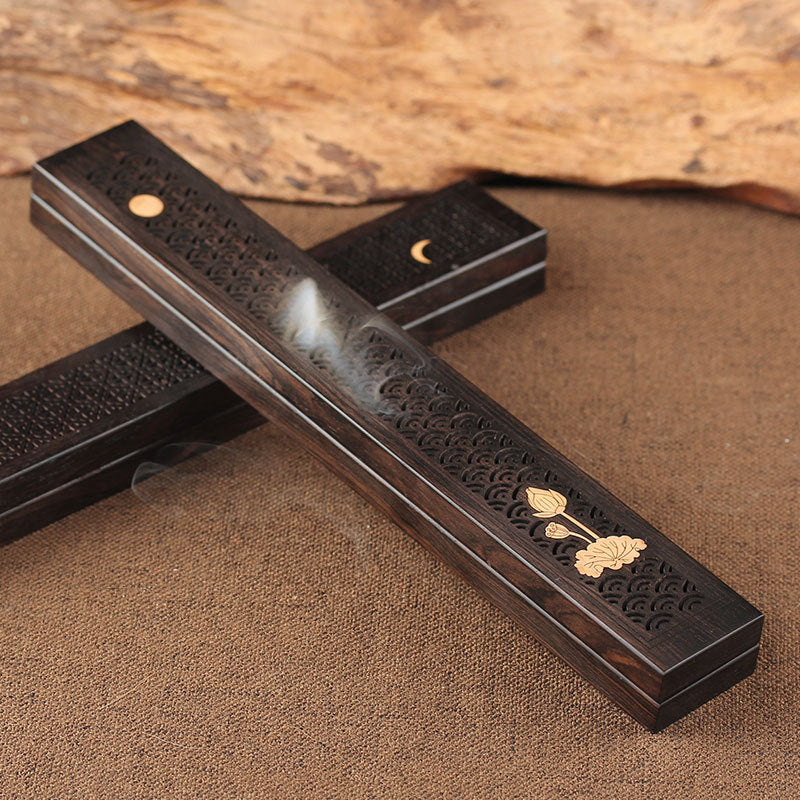 Wooden thread incense box, black sandalwood inlaid with boxwood, sleeping incense burner, incense burner, household indoor agarw