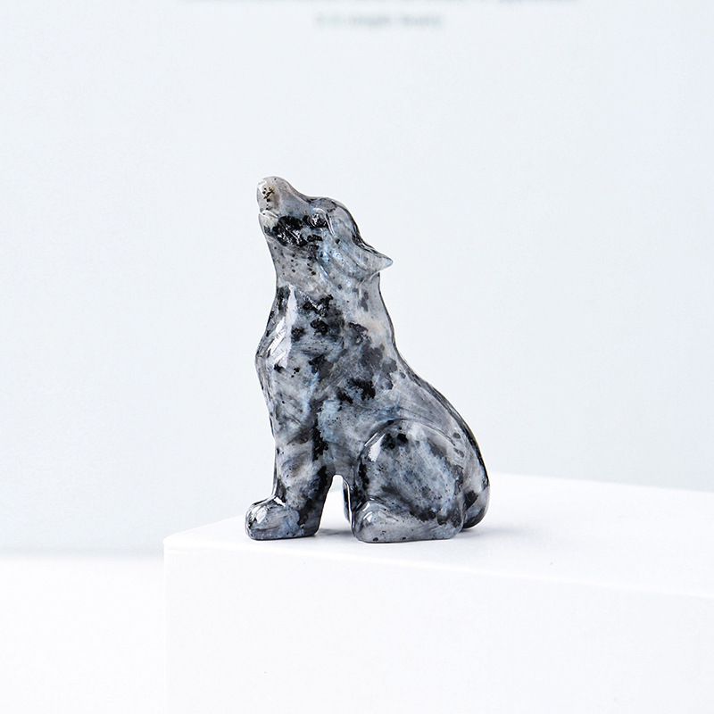 Natural crystal wolf cub carving piece, crystal animal raw stone, mineral specimen, home decoration ornament