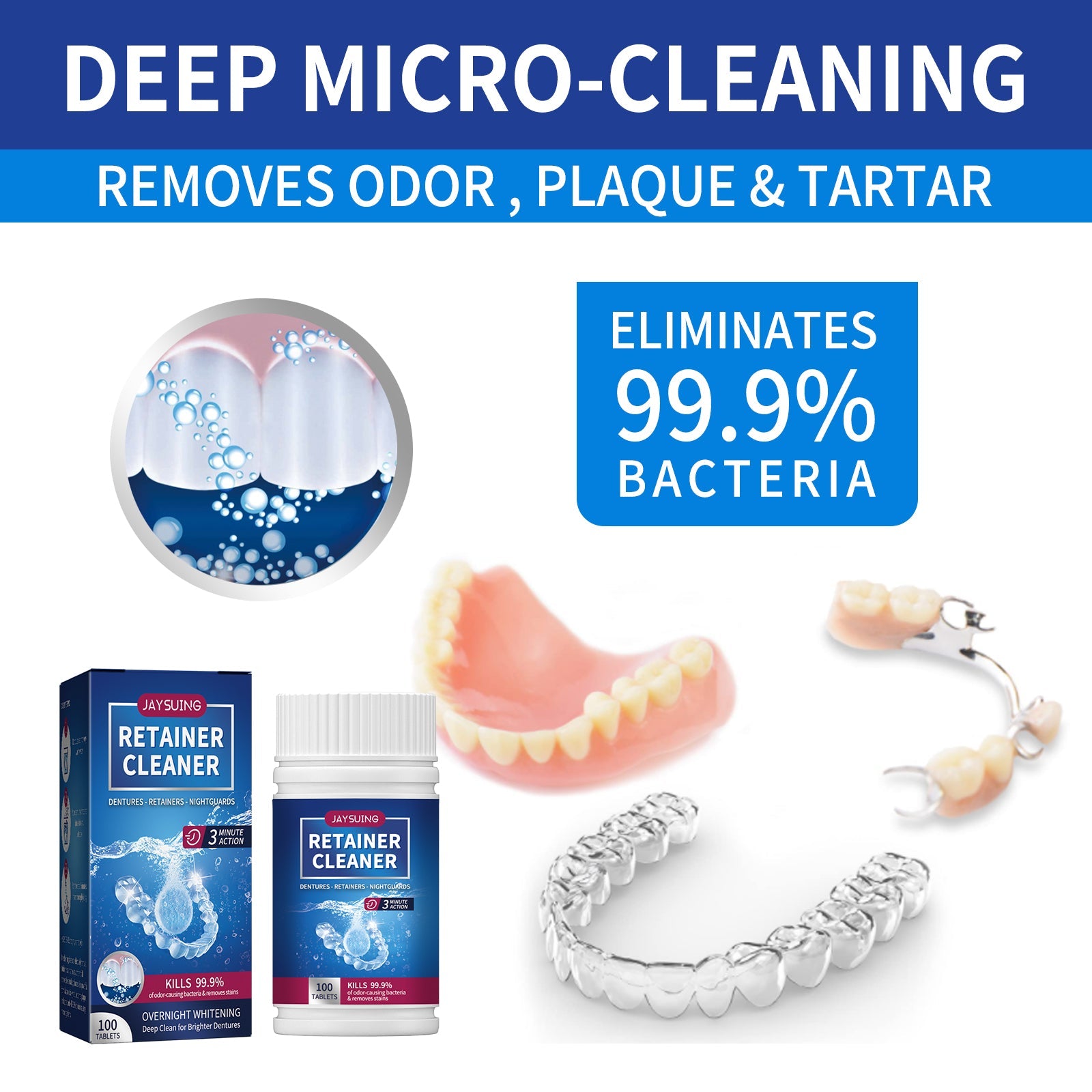 Denture Cleaning Tablet, White Denture Fresh Breath Oral Care Cleaning Tablet