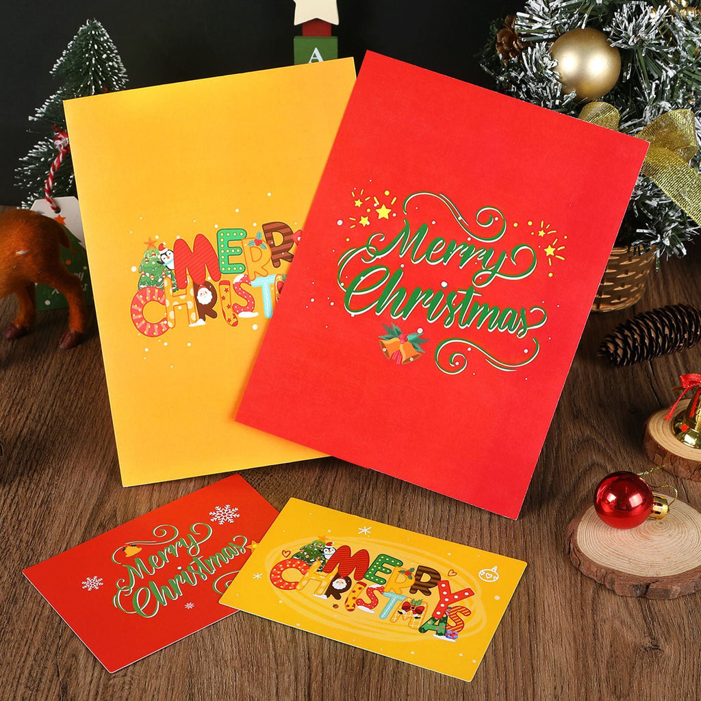 Christmas 3D greeting card, Christmas tree, little penguin cartoon, cute paper carving, handwritten message greeting card