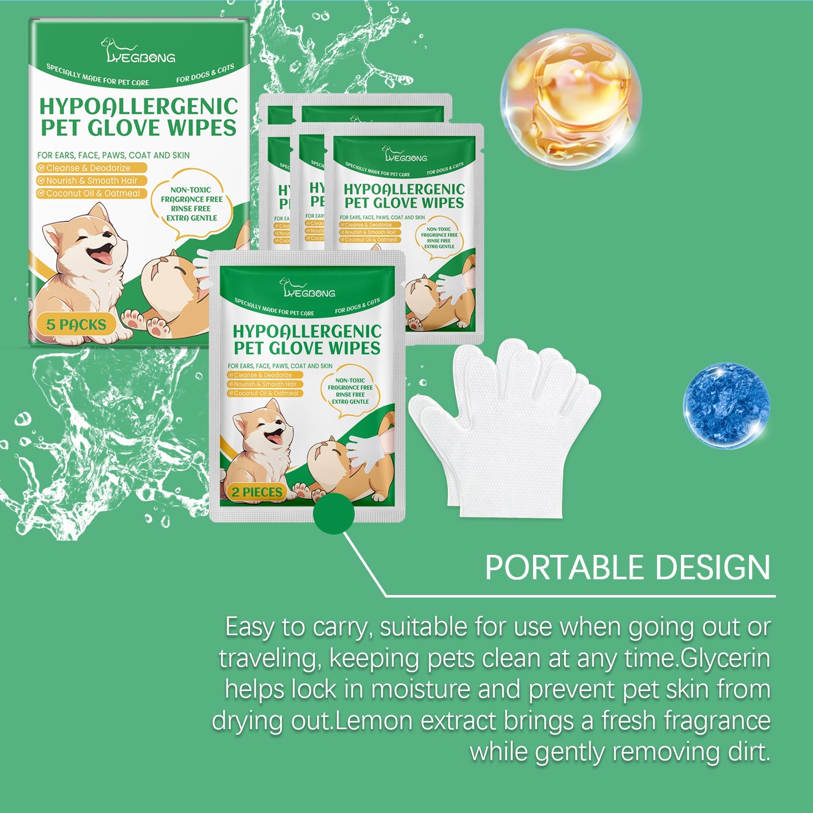 Pet Disposable Cleaning Gloves Dog Cat Hair And Skin Gentle Cleaning Care Gloves