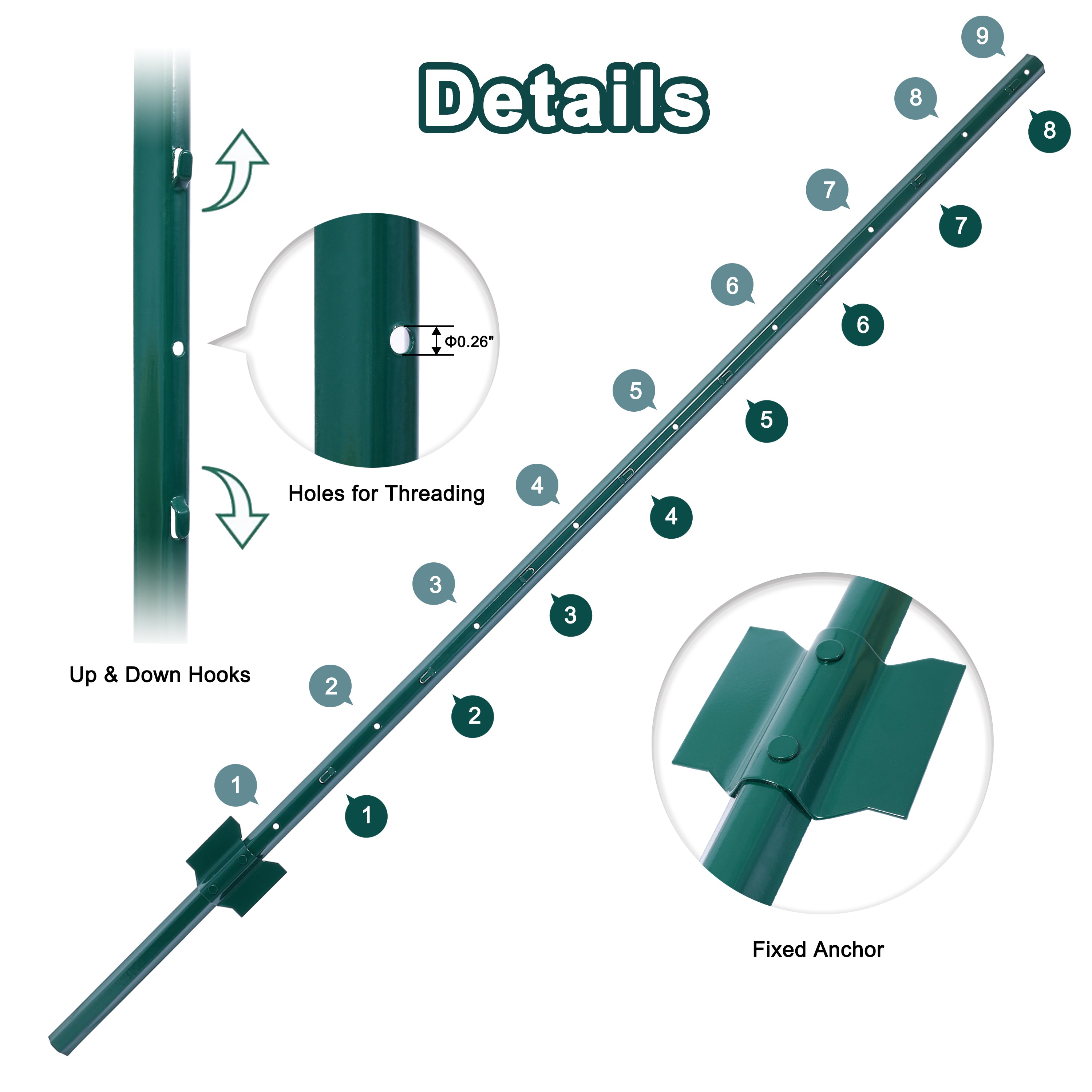 Fence post 3-foot-10 pack, heavy-duty metal fence post with U-shaped groove