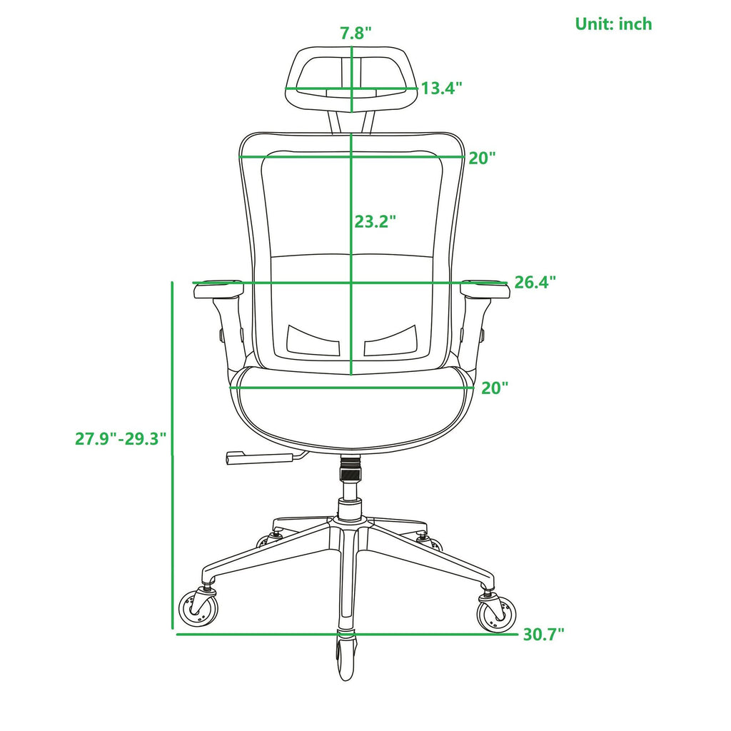 GREY Ergonomic Mesh Office Chair High Back - Adjustable Headrest with Flip-Up Arms