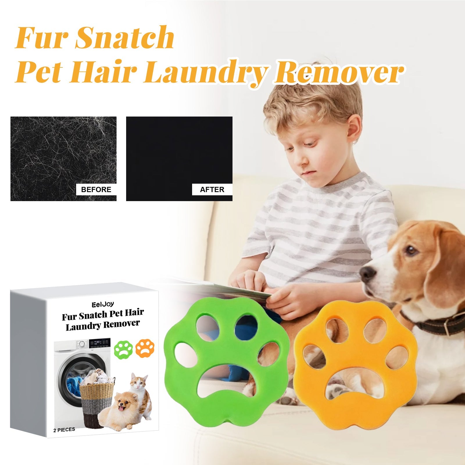 EELJOY Fur Snatch Pet Hair Laundry Remover, Clean Pet Hair Washable Clothes Duster Washing Machine Hair Remover