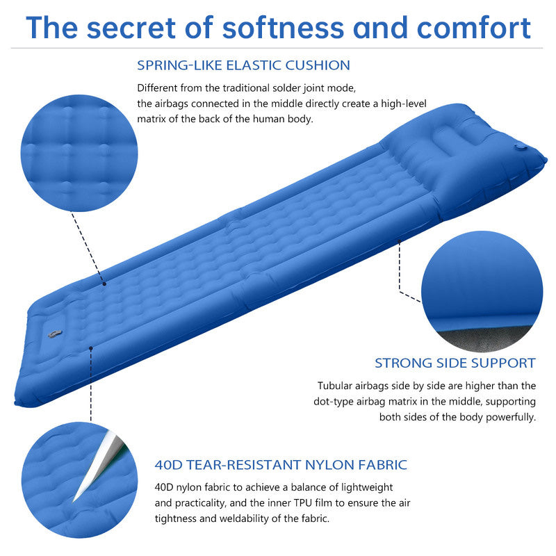 Outdoor thicken self-inflating camping mattress: ultralight, with built-in pump, ideal for travel, hiking, fishing.