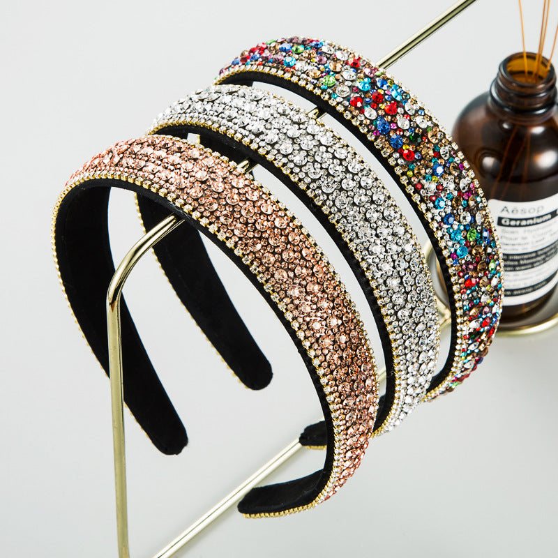 Korean Version Of The Same Trend Color Full Drill Non Slip Headband Women's Simple Headdress Pressure Hair Wash Face Hair Accessories