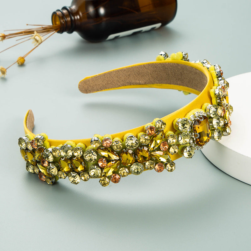 Summer New Fashion Headband Ladies Baroque Retro Headband Set With Colorful Rhinestones Full Diamond Hair Accessories