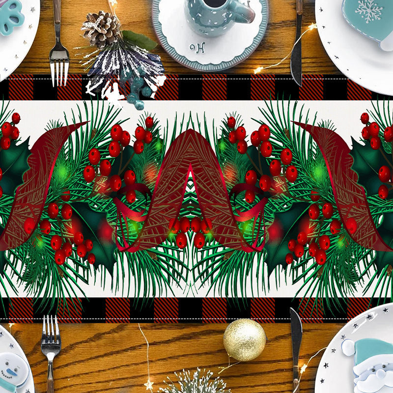New red and black checkered table flag Christmas red fruit printed tablecloth TV cabinet decoration tablecloth home fabric