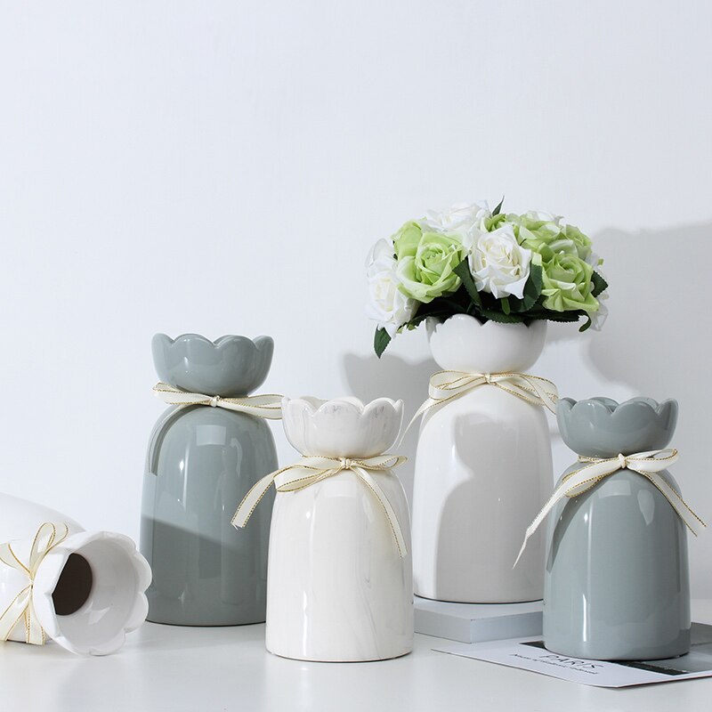 European-style creative ribbon ceramic vase dining room table dry flower arrangement table top decoration at home