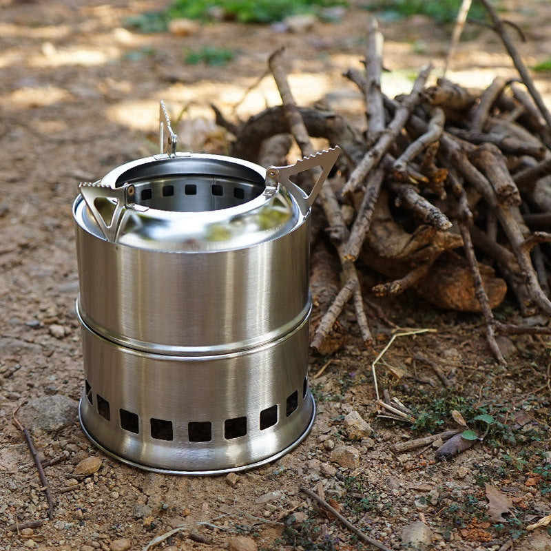 Outdoor Firewood Stove Stainless Steel Barbecue Grill Wood Charcoal Solid Alcohol Heater Warming Furnace