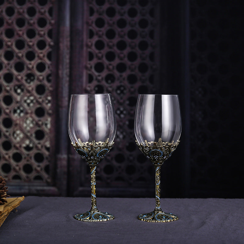 Enamel lead-free red wine cup crystal glass high footed cup decanter set