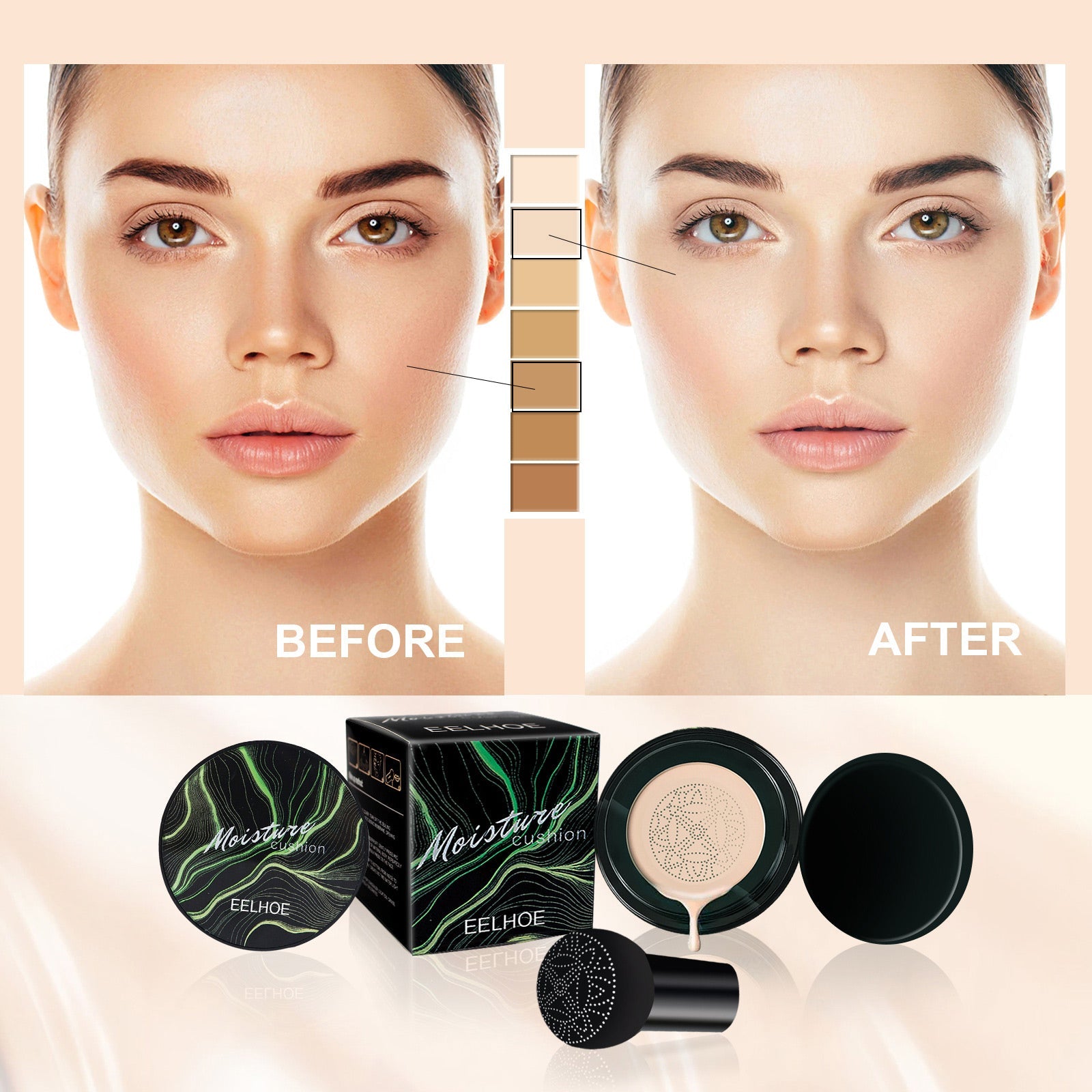 Moisture Cushion, Hides Facial Blemishes And Brighens Natural Nude Foundation Cream