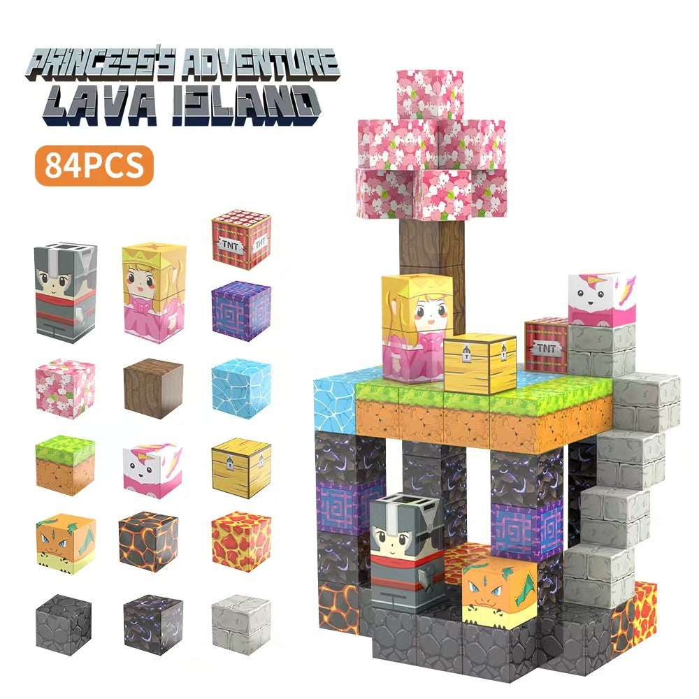 My Building World Magnetic Cube DIY Cherry Blossom Mountain Children's Educational Puzzle Assembly Toy Gift