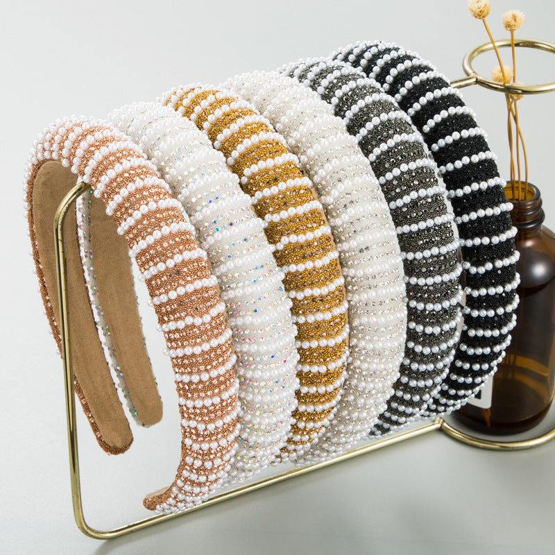 New Full Diamond Headband Pearl Rhinestone Fashion Headband Versatile Hair Accessories For Going Out