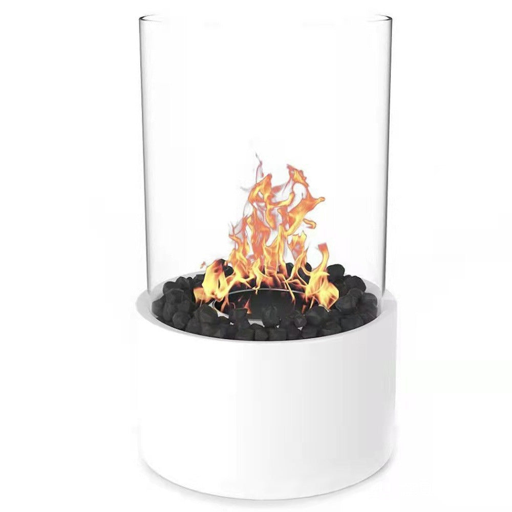 Desktop alcohol fireplace light indoor stainless steel small portable heating stove circular glass bar atmosphere light