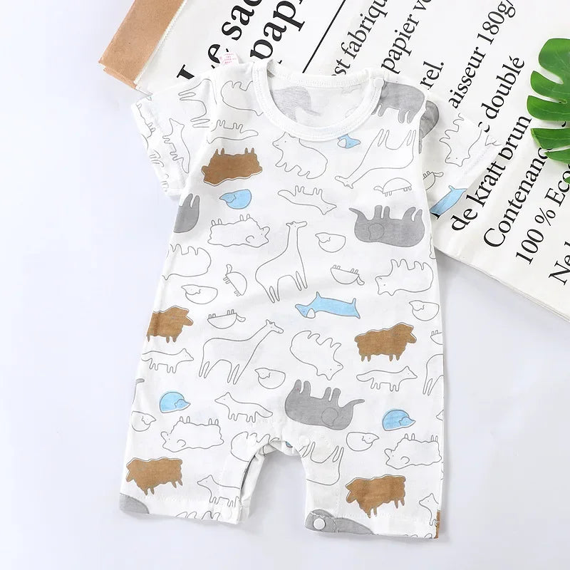 Cotton Newborn Baby Cartoon Short Sleeve Knitted Romper Boy Girl Summer Clothes Bebe Thin Pajamas One Pieces Bodysuit 0-24M
