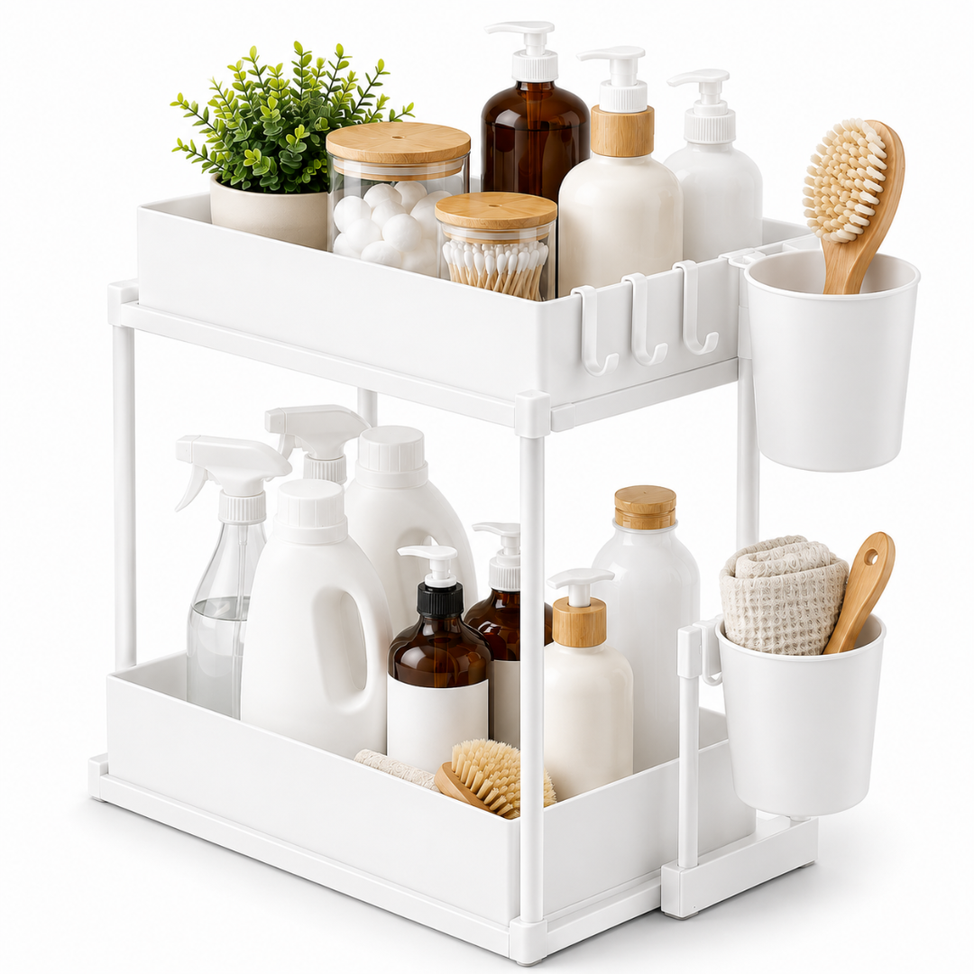 New 2 Tier Under Sink Organizer, Pull Out Sliding Rack, Multi-Function Shelf for Kitchen Bathroom,Space Saving Cabinet Organizer