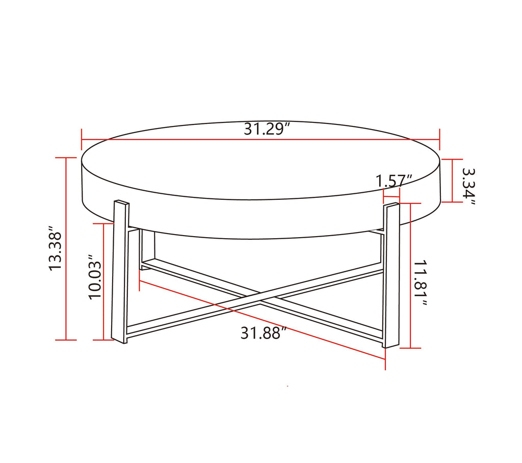 31.29"Modern Retro Splicing Round Coffee Table  Fir Wood Table Top with Cross Legs Metal Base(Same SKU:W757123560)