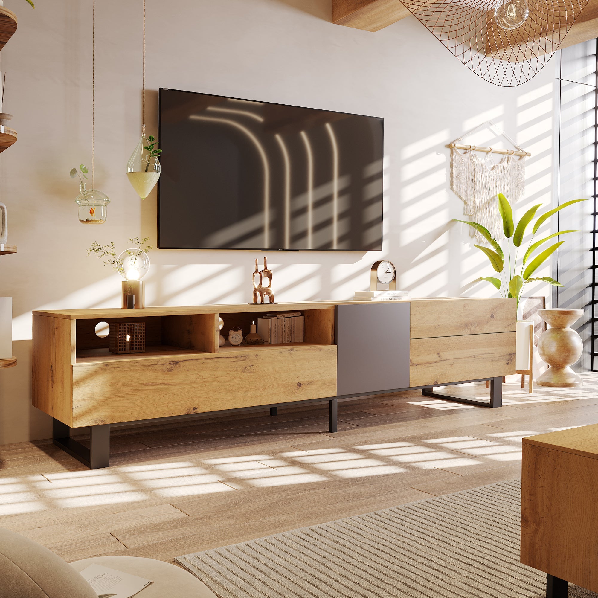 Modern TV Stand for 80'' TV with Double Storage Space