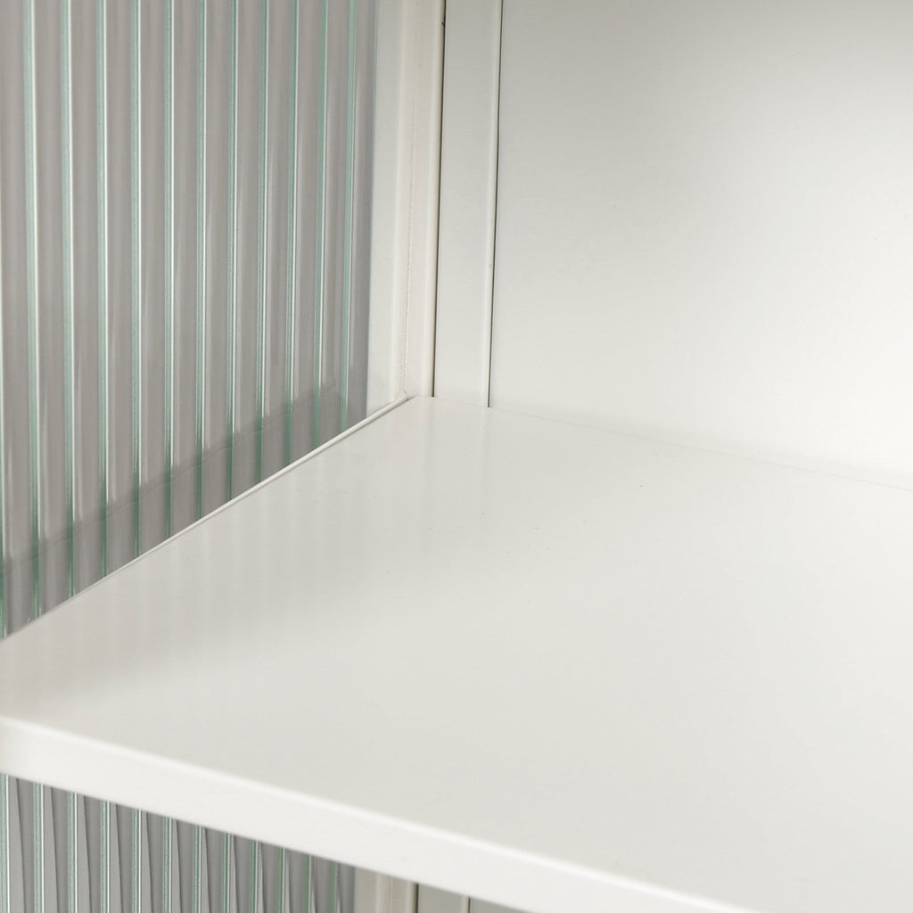 27.56"Glass Doors Modern Two-door Wall Cabinet with Featuring Three-tier White