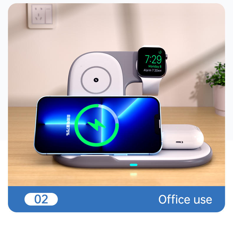 Folding 3-in-1 wireless charger suitable for iPhone earphones, watches, wireless fast charging phone holder