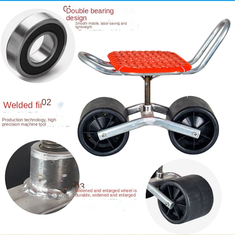 Convenient easy rotated agricultural work seat Garden Shed farm Movable tool stool with wheels