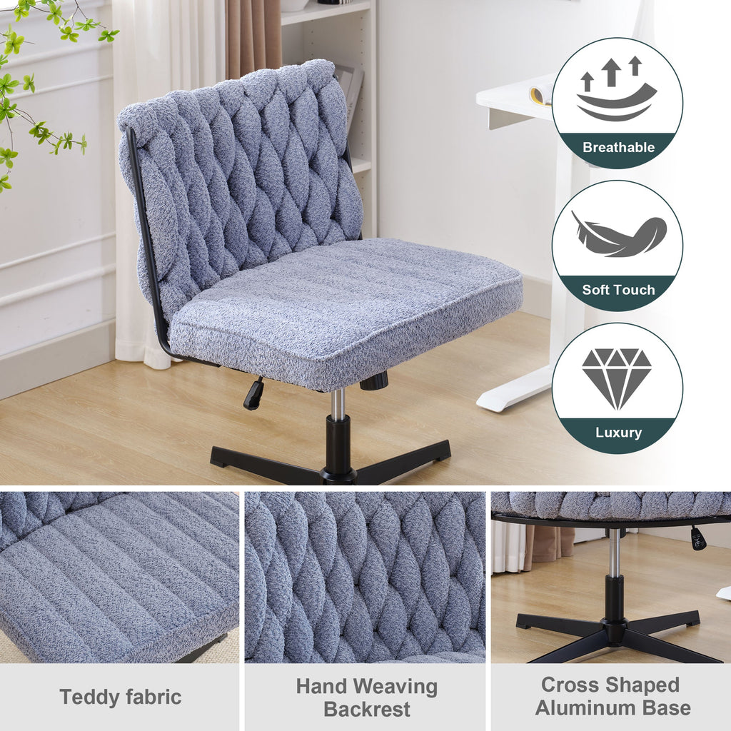 Armless Office Desk Chair No Wheels BLUE