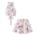 Fashionable and Sexy Halter Sleeveless Top with Floral Print Skirt
