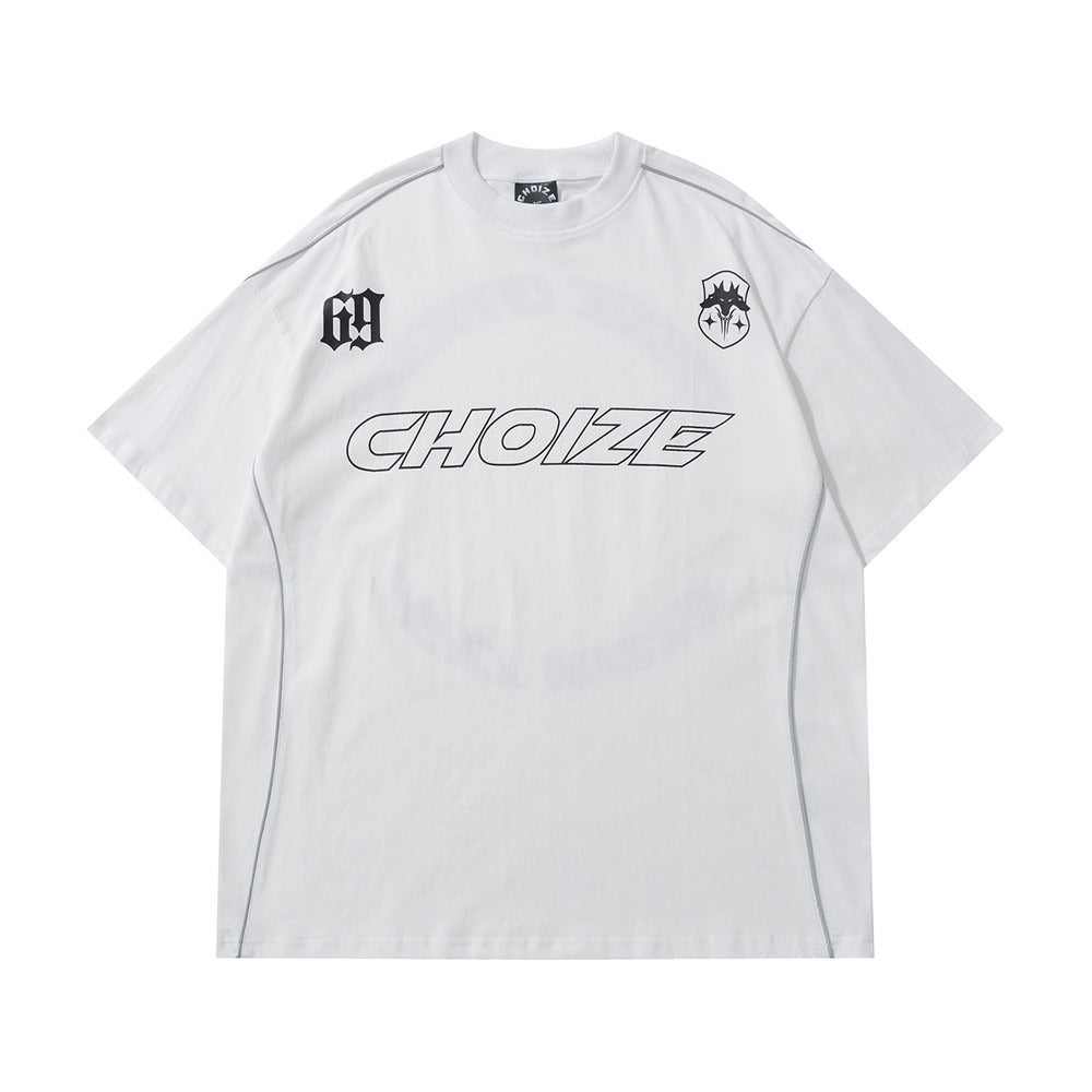Letter printed short sleeved T-shirt men's loose sportswear American fashion brand niche summer round neck T-shirt top