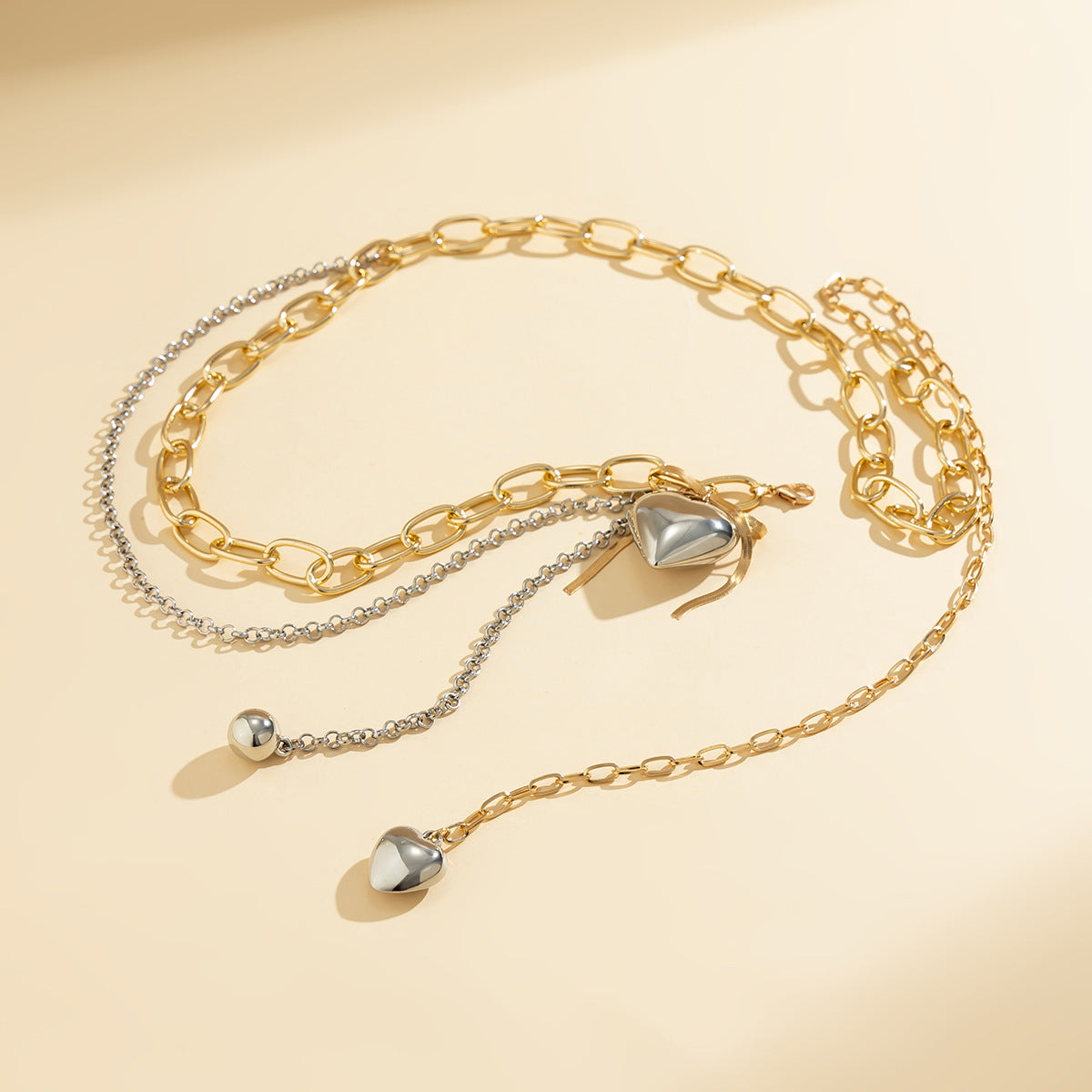 Ins style double-layer pearl retro love bow tassel Waist chain