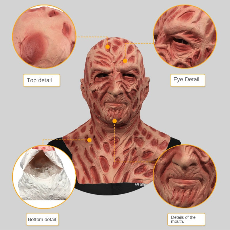 Freddy horror mask, full face headgear, makeup ball, scary demon, funny face, Halloween party, parody props