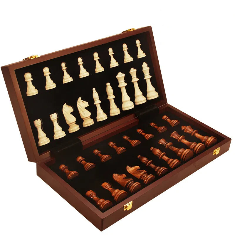 Magnetic Wood Chess Folding Chess Board Puzzle Game for Adults and Children Checkers Toy