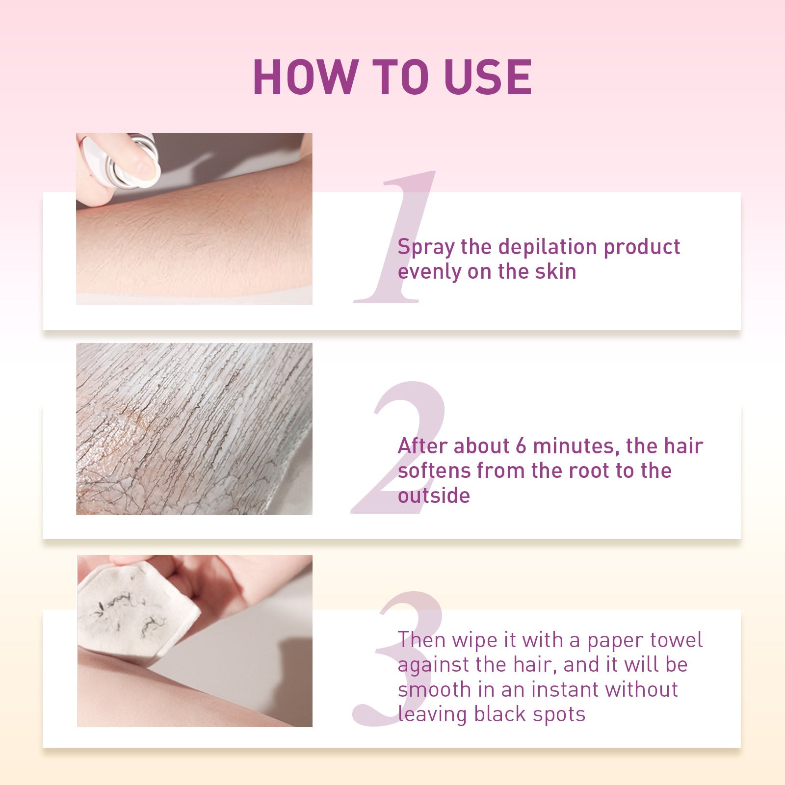 Hair Removal Spray, Mild Non-Irritating Full Action Hair Leg Hair Armpit Hair Removal Spray