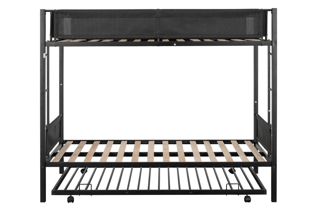 Metal double bed with casters/sturdy frame/no noise/comfortable guardrail/2 side ladders/no need for spring box