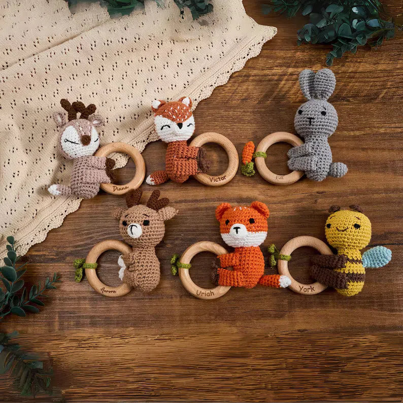 Carving Name Baby Soothing Bell Newborn Gift Bath Gift Knitted Cartoon Doll