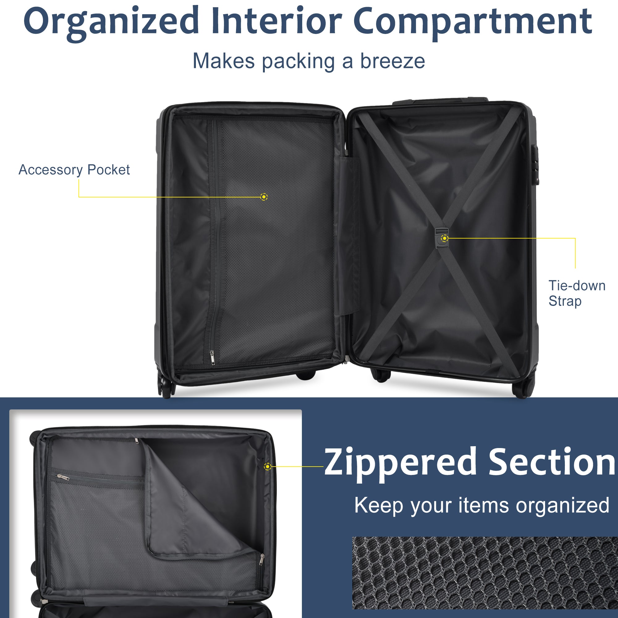 Hardshell Luggage Spinner Suitcase with TSA Lock Lightweight 20'' (Single Luggage) Blue + ABS + 20 Inch Carry On