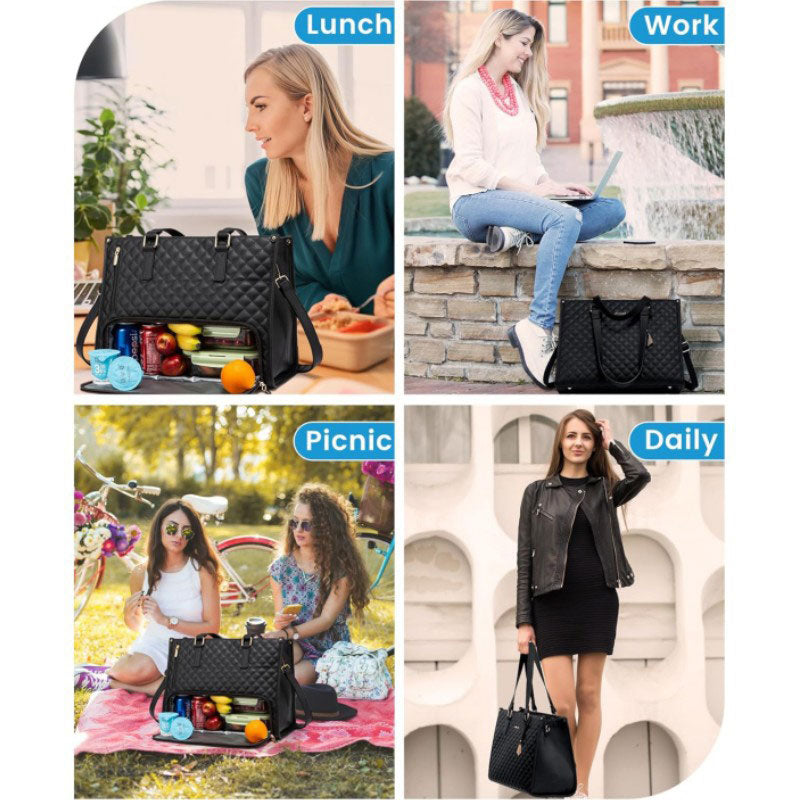 2-in-1 Travel Tote: Laptop & Insulated Lunch Bag. Ideal for Business, Work, Nursing, Office, College, Casual Use
