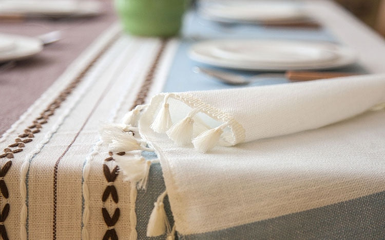 90*90 cm Plaid Decorative Linen Tablecloth With Tassel Waterproof Oilproof Thick Rectangular Wedding Dining Table Cover Tea Table Cloth