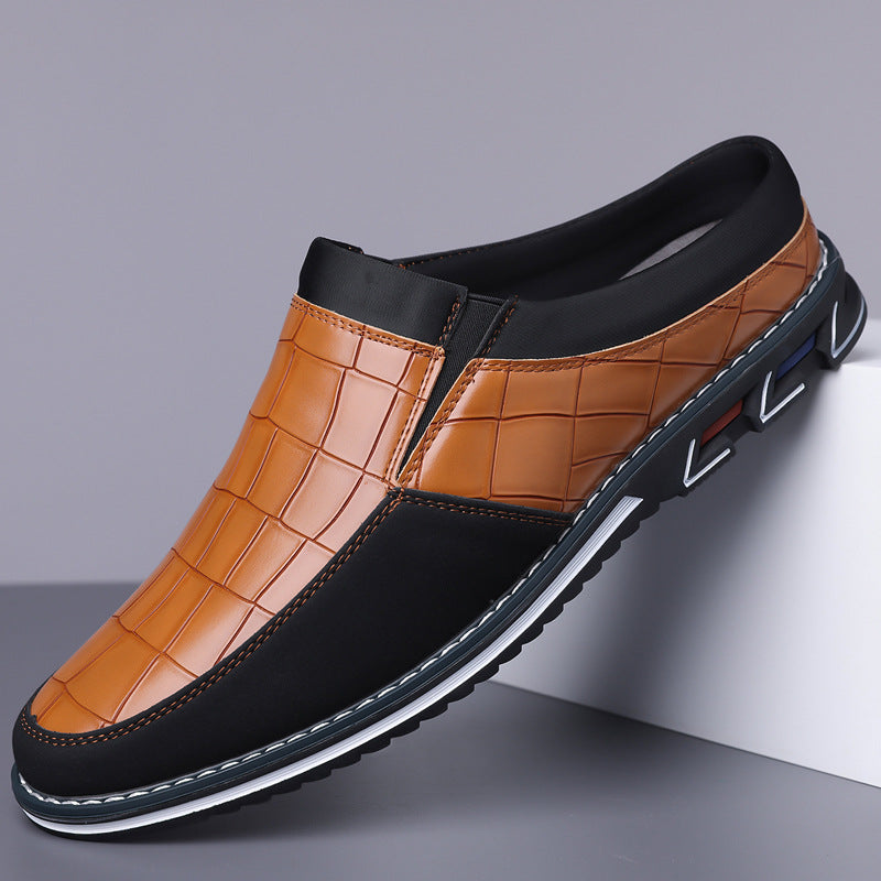 Men's Half-Slipper Leather Shoes Back Strap Slippers Big Size Toe-Covered Slippers