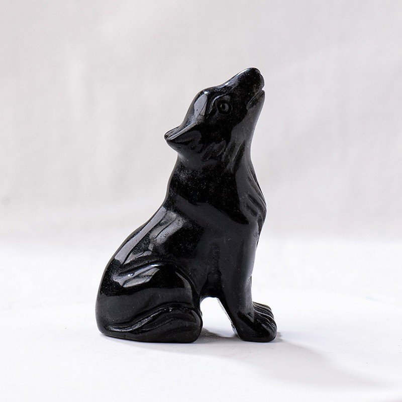 Natural crystal wolf cub carving piece, crystal animal raw stone, mineral specimen, home decoration ornament