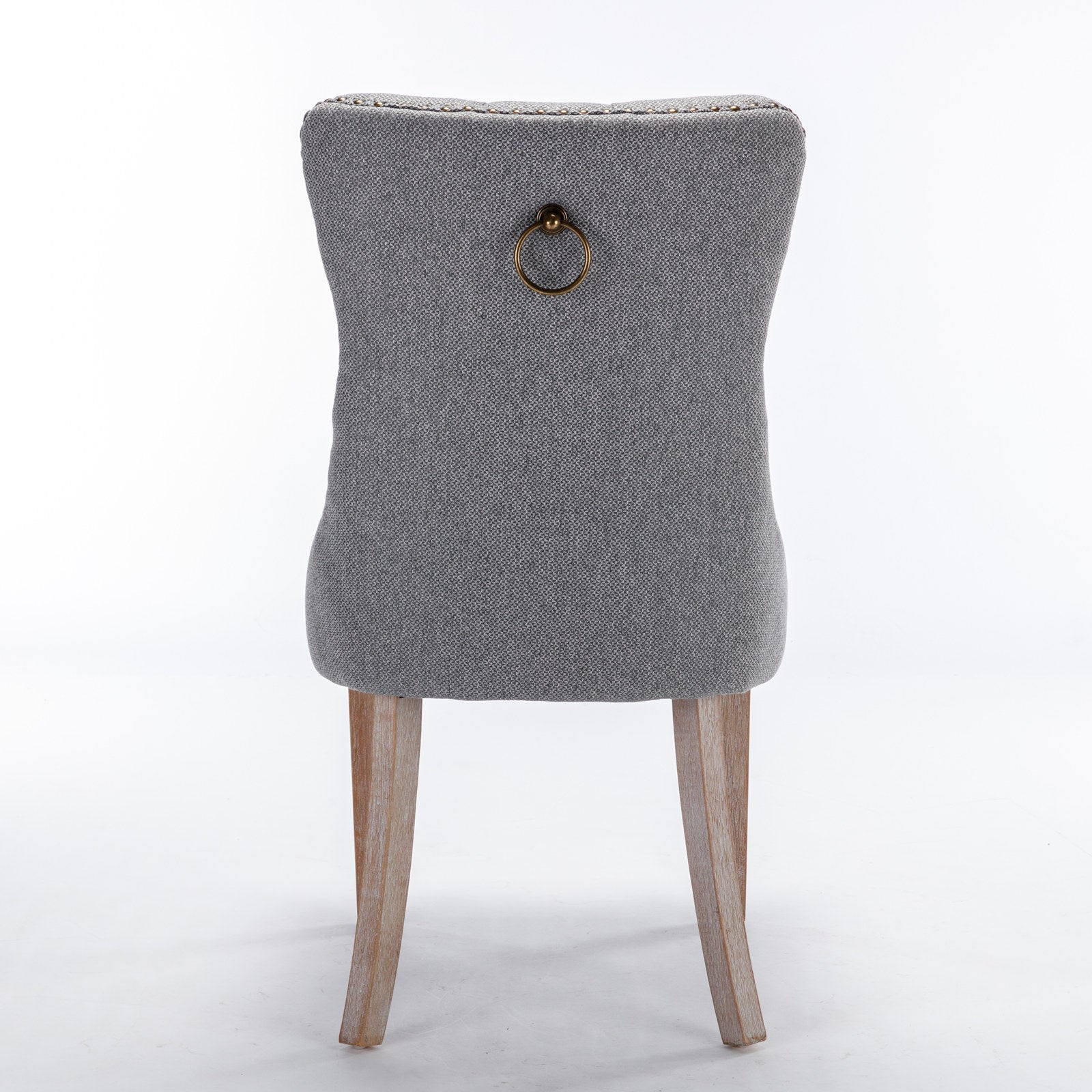 High-end Tufted Solid Wood Contemporary Flax Upholstered Linen Dining Chair with Wood Legs Nailhead Trim 2-Pcs Set Gray